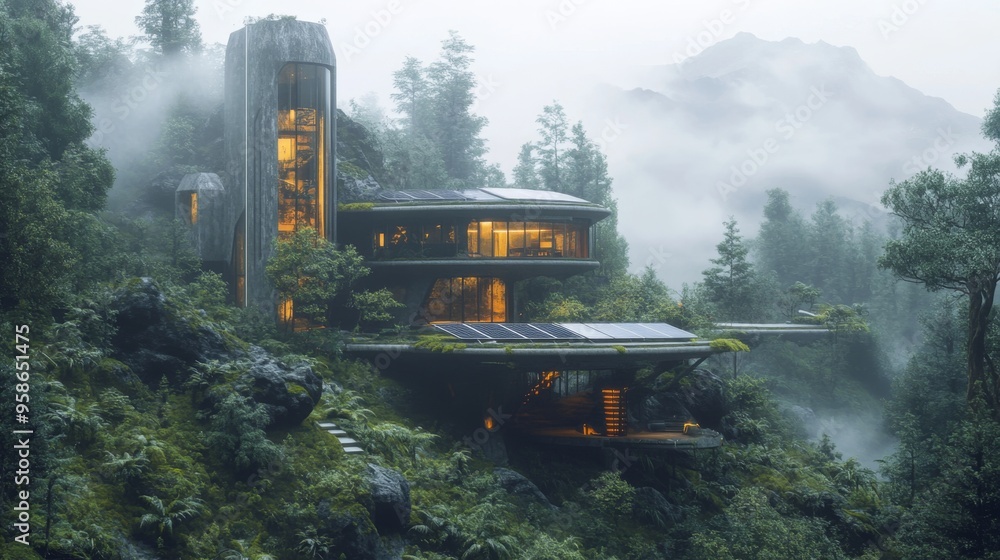 Modern House In Misty Forest Modern House In Misty Forest