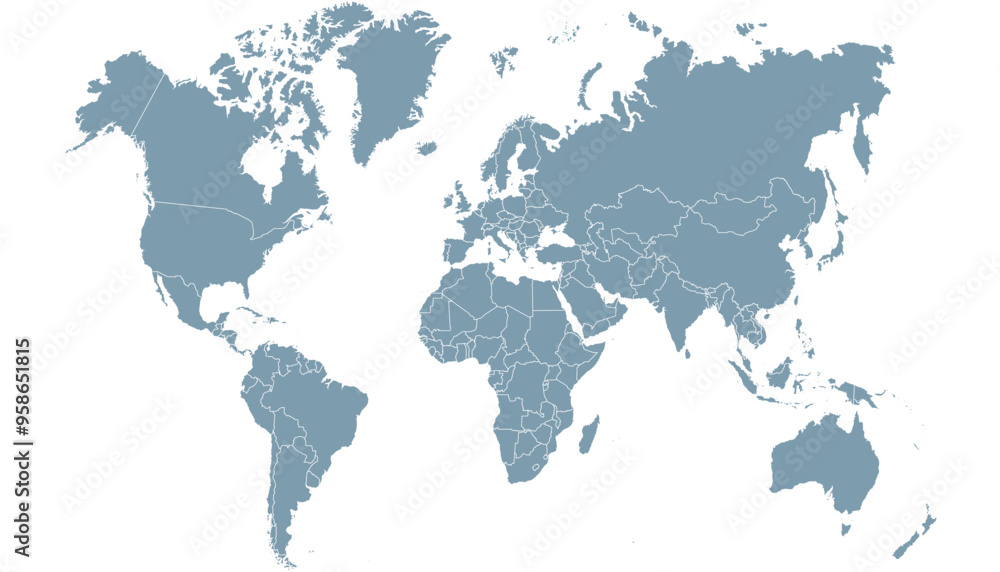 World map. Grey modern vector map. Silhouette map. World map. Grey modern vector map. Silhouette map.