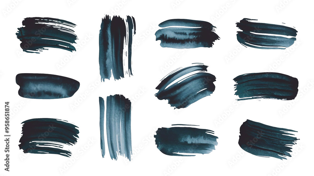 Set, shiny black paint strokes isolated on background, abstract watercolor paints for decoration element or banner.PNG Set, shiny black paint strokes isolated on background, abstract watercolor paints for decoration element or banner.PNG