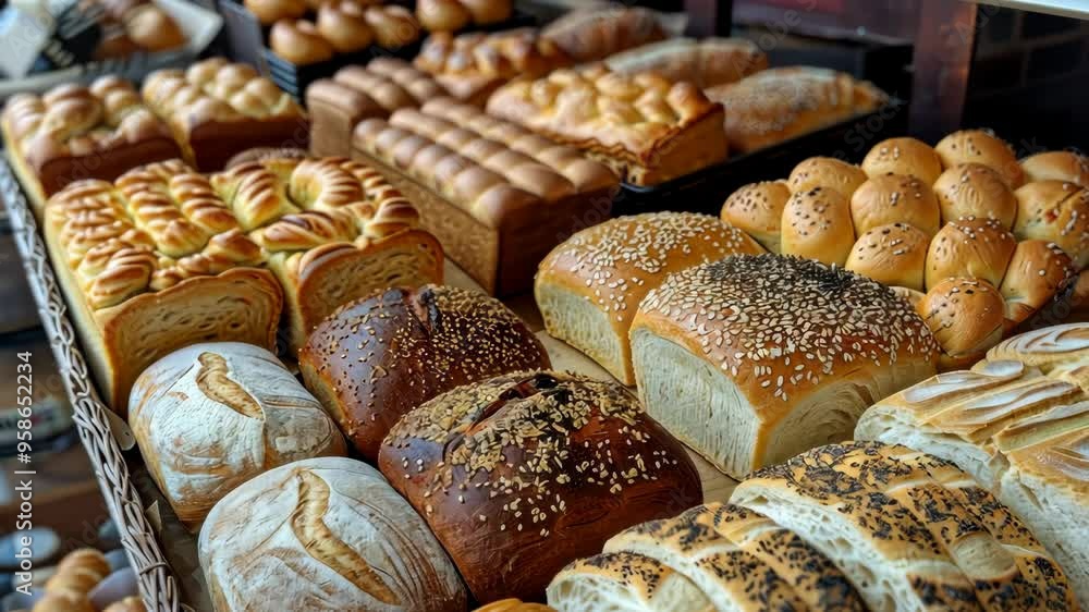 Explore a delightful assortment of freshly baked breads at a local bakery in the heart of the city Explore a delightful assortment of freshly baked breads at a local bakery in the heart of the city