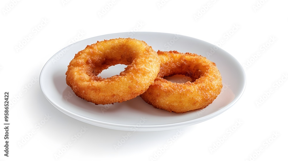 Delicious onion rings on a white plate - a perfect snack for any occasion Delicious onion rings on a white plate - a perfect snack for any occasion