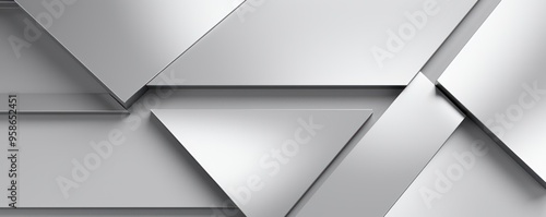 Silver background with geometric shapes and shadows, creating an abstract modern design for corporate or technology-inspired designs with copy space