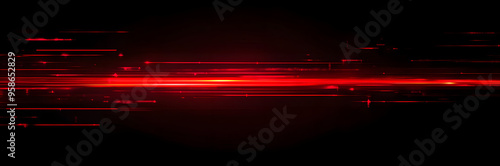 Red speed light horizontal straight line on black background. Realistic vector illustration of abstract neon or laser glow motion effect. Long dynamic flare beam and ray with sparkle in movement.