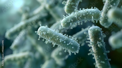 A highly detailed and realistic close-up of this bacteria: **Pseudomonas aeruginosa** - Opportunistic pathogen that can cause infections in immunocompromised individuals. photo