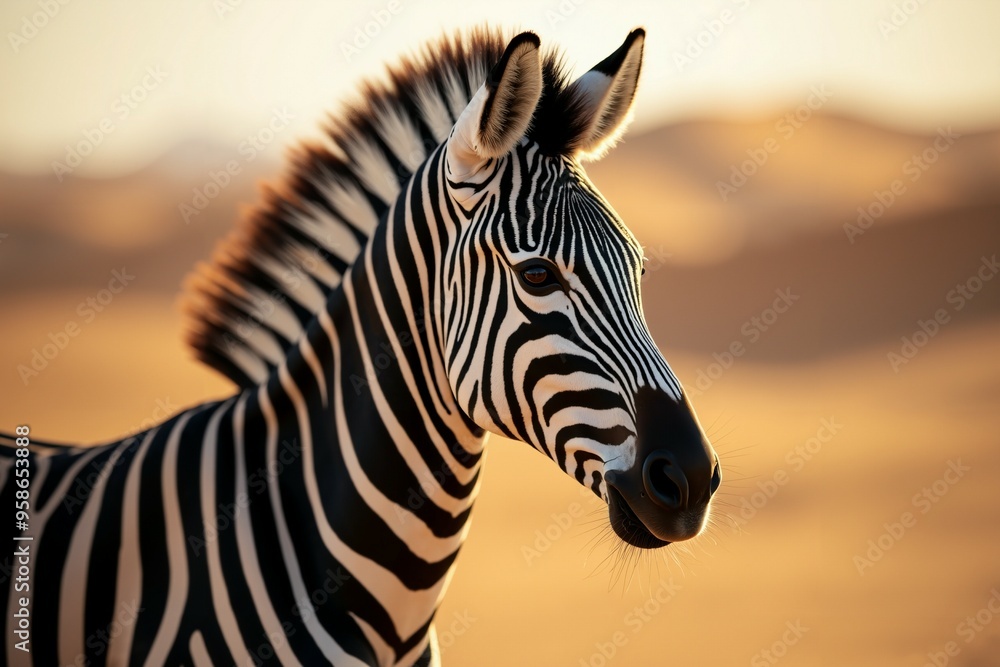 Zebra Portrait in Golden Light. Wild Life. Zebra Portrait in Golden Light. Wild Life.