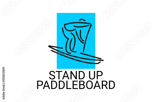 stand up paddle board sport vector line icon. an athlete rowing a paddle board. sport pictogram, vector illustration.