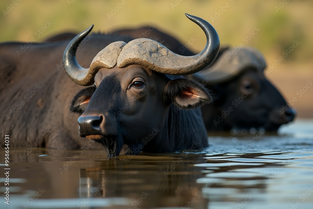 African Buffalo Cooling Off in a Waterhole. Wild Life. African Buffalo Cooling Off in a Waterhole. Wild Life.
