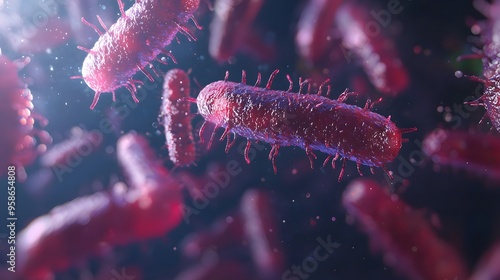 A highly detailed and realistic close-up of this bacteria: **Shigella dysenteriae** - Causes dysentery, characterized by severe diarrhea.