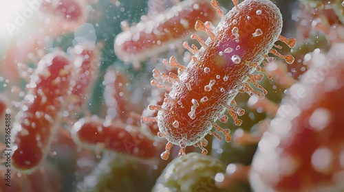 A highly detailed and realistic close-up of this bacteria: **Campylobacter jejuni** - Leading cause of bacterial gastroenteritis, often from contaminated food. photo