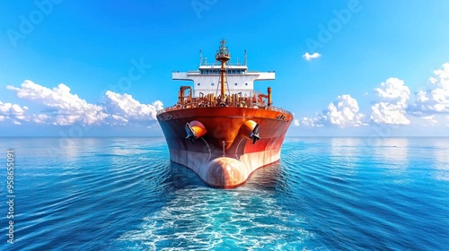 Industrial Oil Tanker Ship transporting Crude Oil in Global Maritime Trade Logistics.