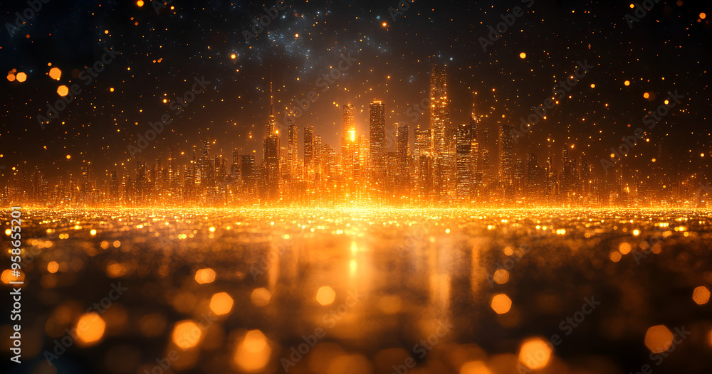 “A City Skyline Made of Gold with a Reflective Floor, Capturing the Glamour and Opulence of Urban Architecture, Perfect for Representing Modern Metropolises, Luxury, and the Elegance of City Life, Set “A City Skyline Made of Gold with a Reflective Floor, Capturing the Glamour and Opulence of Urban Architecture, Perfect for Representing Modern Metropolises, Luxury, and the Elegance of City Life, Set