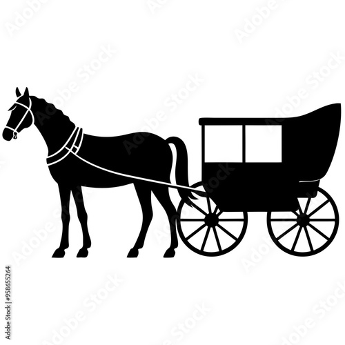 Horse and buggy black vector design on a white background