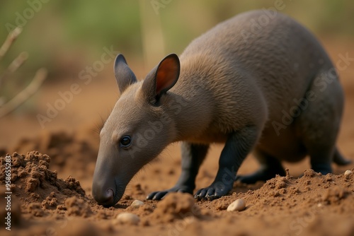 Close-up of a Cape  Daman, a Small Mammal Native to Africa, Foraging on the Ground. Wild Life.