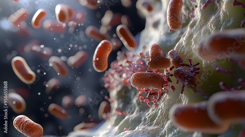 A highly detailed and realistic close-up of this bacteria: **Moraxella catarrhalis** - Can cause respiratory infections, especially in children and the elderly. photo