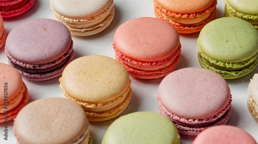 Macarons in vibrant colors on white background Macarons in vibrant colors on white background