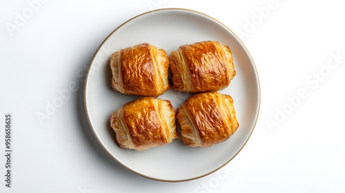 Wallpaper Mural Four freshly baked croissants on a white plate for a breakfast delight Torontodigital.ca