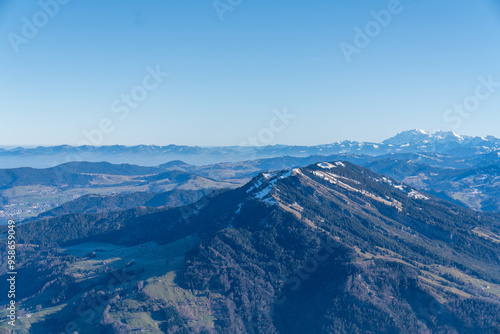 View on Lake Lauerz and Great Mythen from the Mountain Rigi