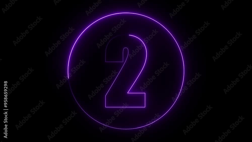 A circle with a purple neon icon on a black background and the text 2 in the middle of it. A circle with a purple neon icon on a black background and the text 2 in the middle of it.