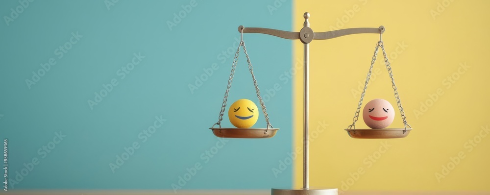 Mural featuring a balance scale with emotions on each side, representing mental health equilibrium Mural featuring a balance scale with emotions on each side, representing mental health equilibrium