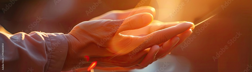 A hand gently reaching out, illuminated by warm sunlight, conveying a sense of peace and connection in a serene moment. A hand gently reaching out, illuminated by warm sunlight, conveying a sense of peace and connection in a serene moment.