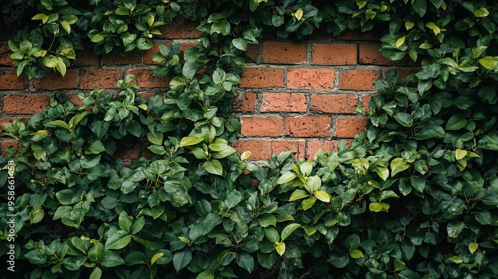 Lush Green Foliage Covering a Brick Wall Lush Green Foliage Covering a Brick Wall