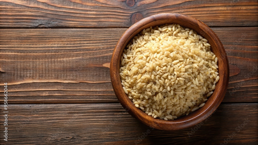 delicious, top view, whole grain, freshness, grain, cooked rice, dish, nutrition, wood bowl, meal, healthy, Brown cooked rice in a brown wood bowl isolated on white from above Symmetrical delicious, top view, whole grain, freshness, grain, cooked rice, dish, nutrition, wood bowl, meal, healthy, Brown cooked rice in a brown wood bowl isolated on white from above Symmetrical