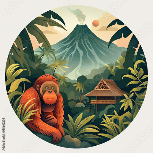 Beautiful Orangutan Logo, Ape Design for Your Corporate and Business Graphic Resource or Creative Project, Ai Generative photo