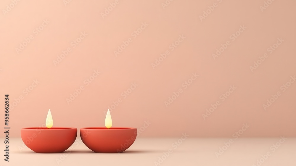 Handcrafted diya lamps, unique designs, 3D illustration, copy space for text, Handcrafted diya lamps, unique designs, 3D illustration, copy space for text,