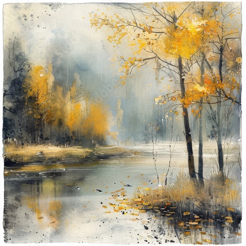 Tranquil Autumn Morning: Foggy River Landscape