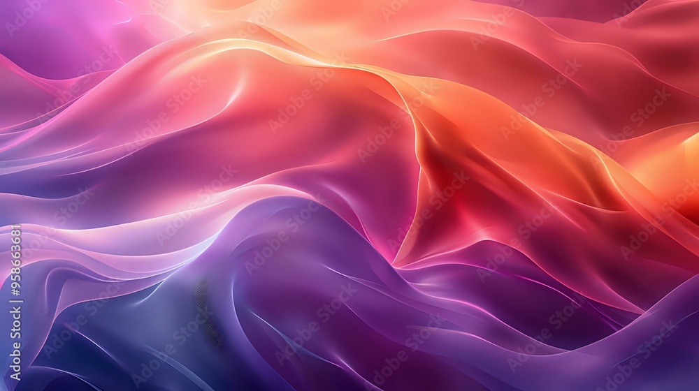 Fototapeta premium stunning abstract illustration of soft, flowing waves in vibrant pink, purple, and orange hues, creating a sense of fluidity and energy. Ideal for creative backgrounds, modern design, and digital art