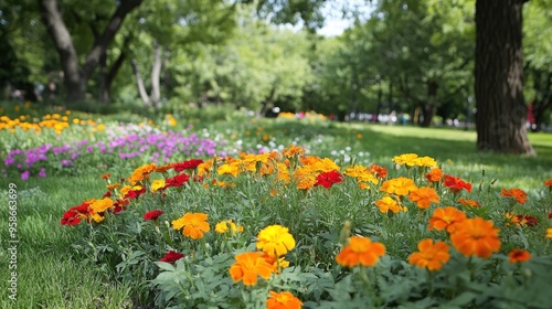 Vibrant Marigolds in a Sunny Park