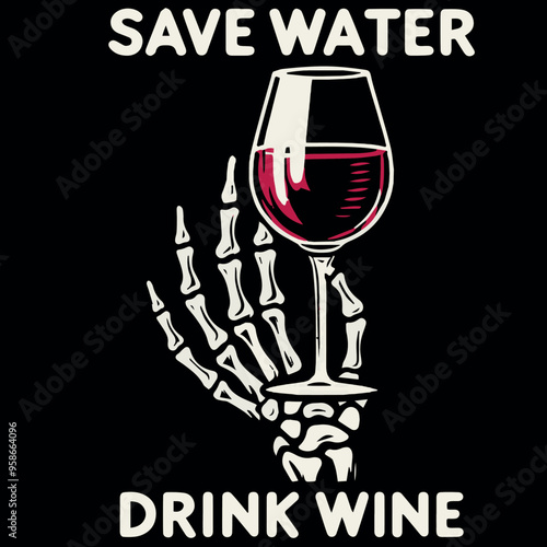 Funny Vector T-shirt Streetwear design a Skeleton with a glass of wine