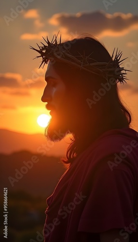 crown of thorns of jesus christ in sunset