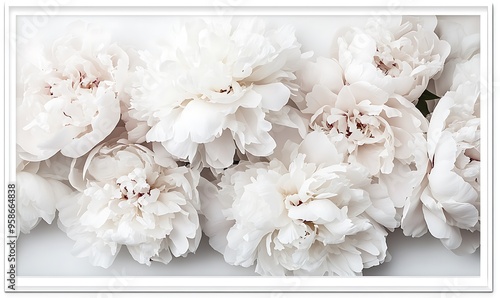 Close-Up of White Peony Flowers in a White Frame