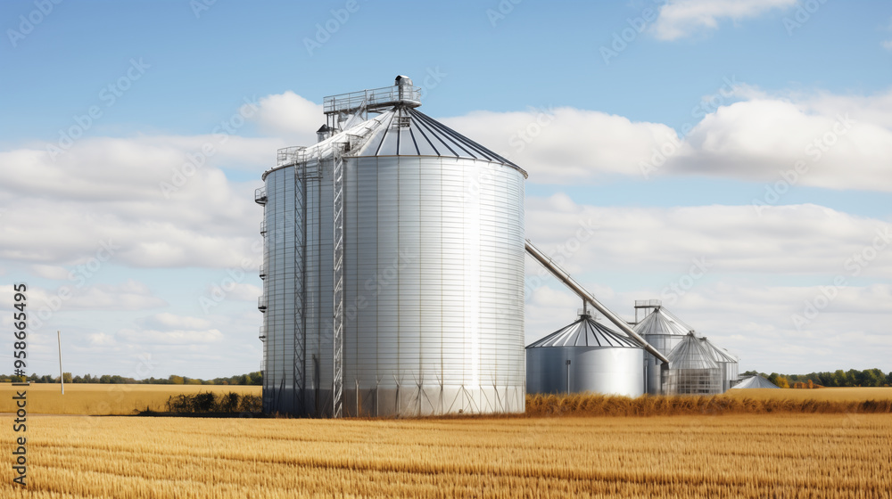 Photos of animal feed storage silo isolated on background Photos of animal feed storage silo isolated on background
