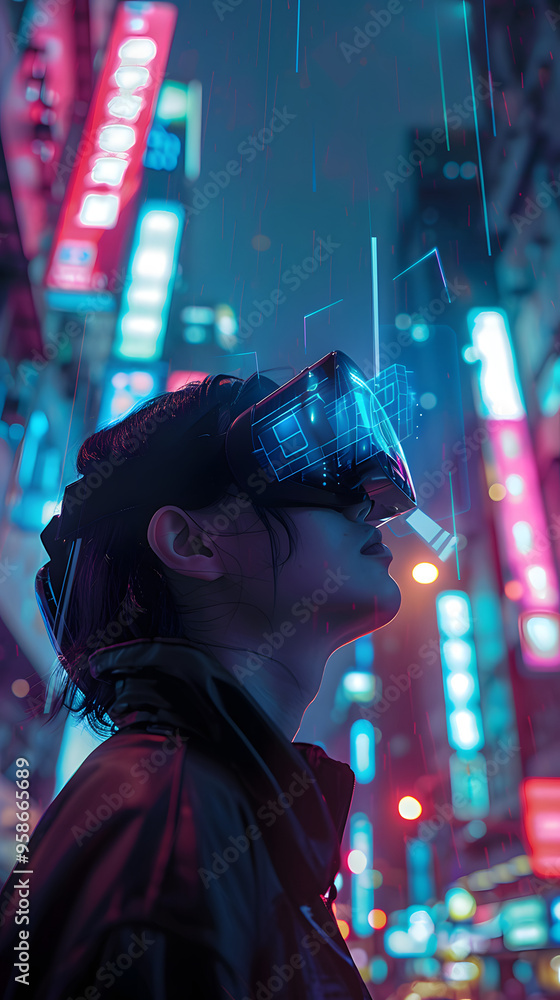 he cityscape is lit with soft neon lights. Created Using: cyberpunk themes, futuristic prosthetics, augmented reality technology, photorealistic textures, neon lighting, urban background, modern aesth he cityscape is lit with soft neon lights. Created Using: cyberpunk themes, futuristic prosthetics, augmented reality technology, photorealistic textures, neon lighting, urban background, modern aesth