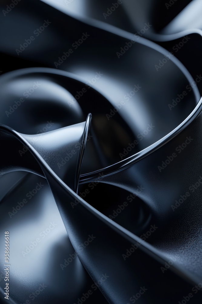 Φωτογραφία Abstract close-up of flowing dark blue fabric with smooth, elegant curves and intricate folds, showcasing luxurious texture and moody lighting