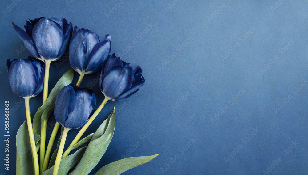 Obraz premium Niebieskie kwiaty tulipany tło życzenia