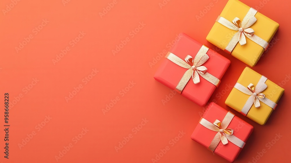 Diwali gift boxes, wrapped in festive colors, 3D illustration, copy space for text, Diwali gift boxes, wrapped in festive colors, 3D illustration, copy space for text,