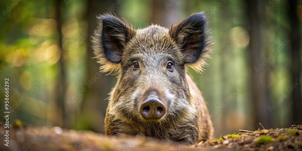 A close up shot of a wild boar in its natural habitat captured at eye level, outdoors, photography, boar, nature, wilderness, wild mammal, wildlife portrait, wild nature, pig, close-up A close up shot of a wild boar in its natural habitat captured at eye level, outdoors, photography, boar, nature, wilderness, wild mammal, wildlife portrait, wild nature, pig, close-up