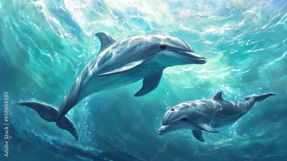Dolphins Swimming in the Ocean Dolphins Swimming in the Ocean
