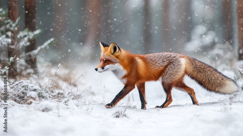 Fototapeta premium Red Fox in a Winter Wonderland