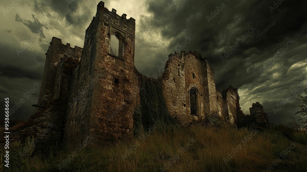 A Crumbling Stone Castle Under a Gloomy Sky A Crumbling Stone Castle Under a Gloomy Sky