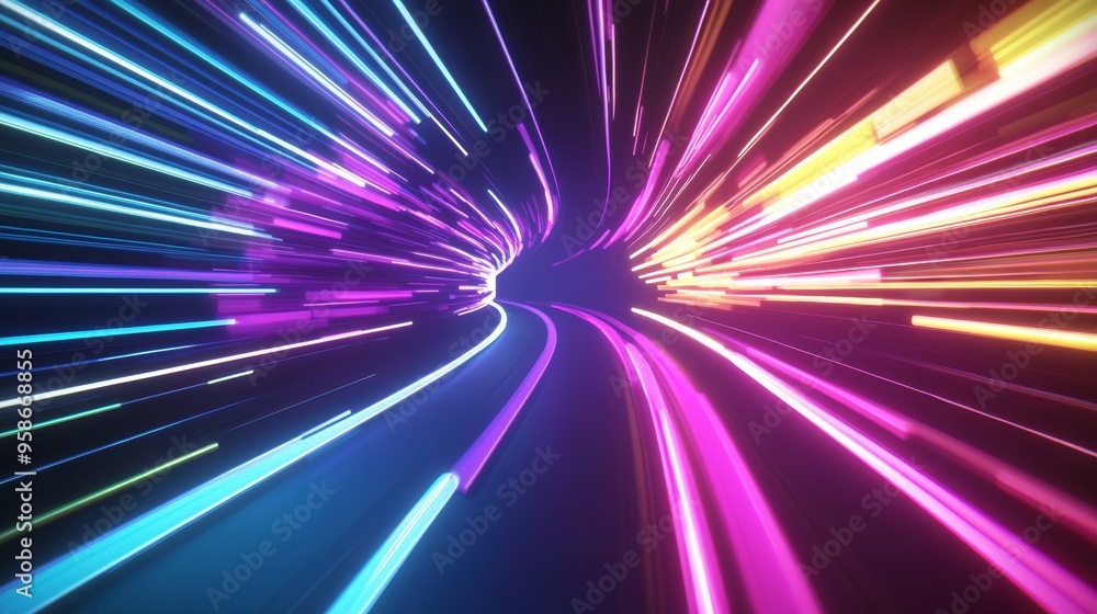 Dynamic light trails create a vibrant and energetic motion effect, perfect for conveying speed and excitement in digital art. Dynamic light trails create a vibrant and energetic motion effect, perfect for conveying speed and excitement in digital art.