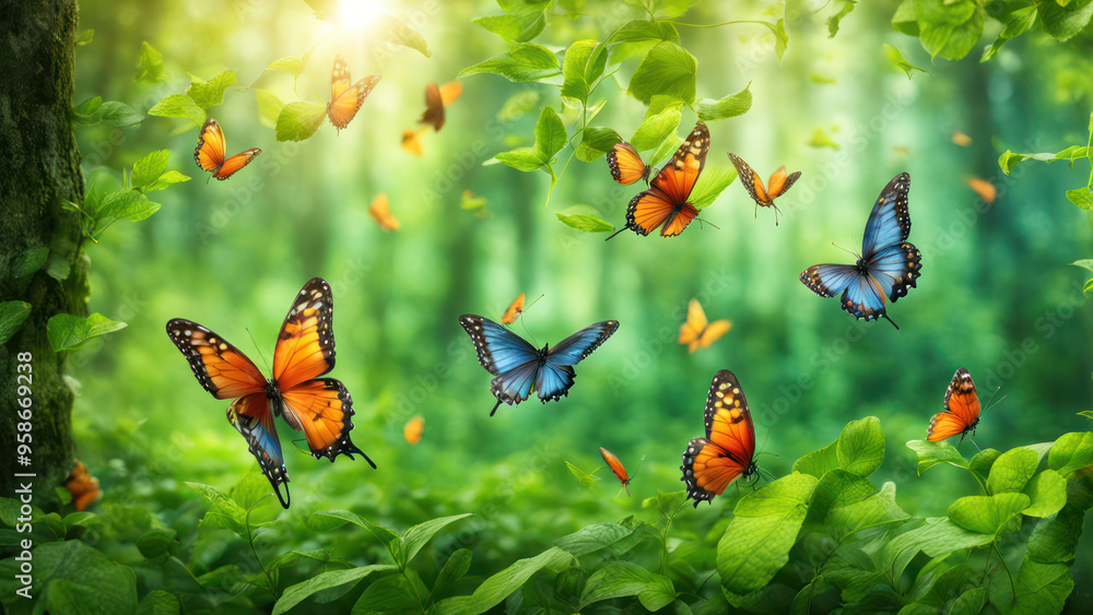butterflies dancing in the forest in morning and green view butterflies dancing in the forest in morning and green view