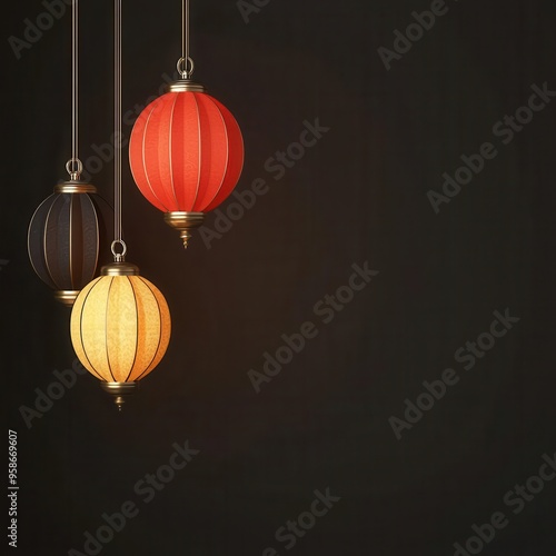 Ethnic Diwali lanterns, illuminating night, 3D illustration, copy space for text, photo