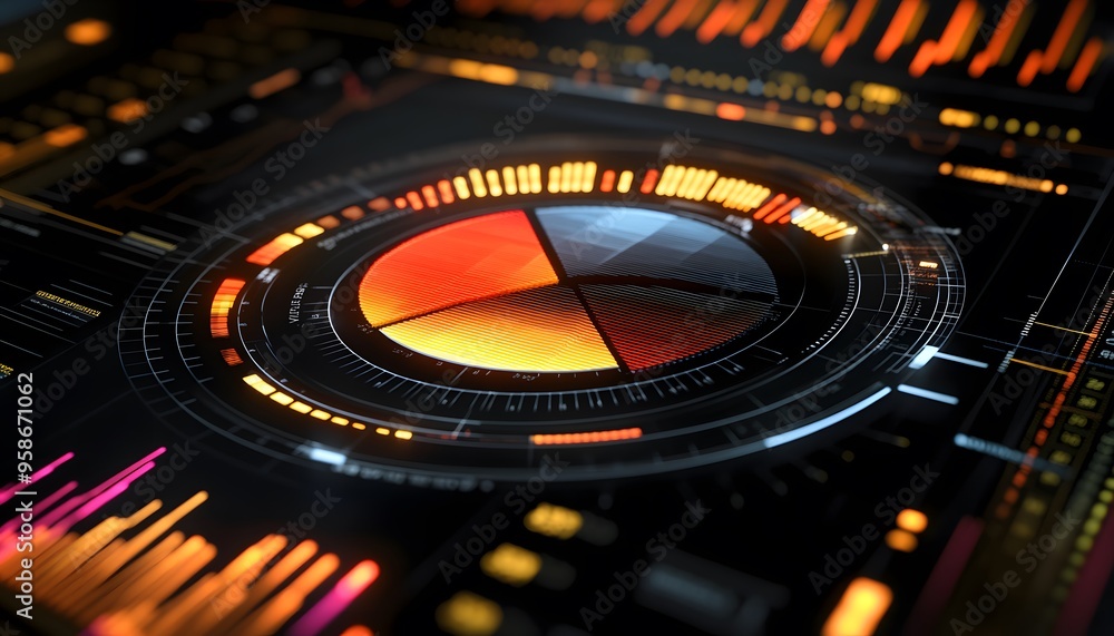 Futuristic Interface with Pie Chart and Data Visualizations Futuristic Interface with Pie Chart and Data Visualizations