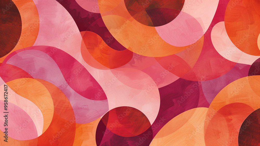Abstract Overlapping Circles and Curved Shapes in Warm Shades of Red, Orange, and Purple for Artistic and Decorative Contexts. Abstract Overlapping Circles and Curved Shapes in Warm Shades of Red, Orange, and Purple for Artistic and Decorative Contexts.