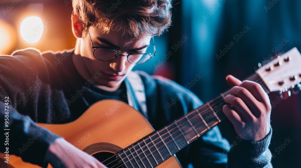Obraz premium Young Musician Playing Acoustic Guitar