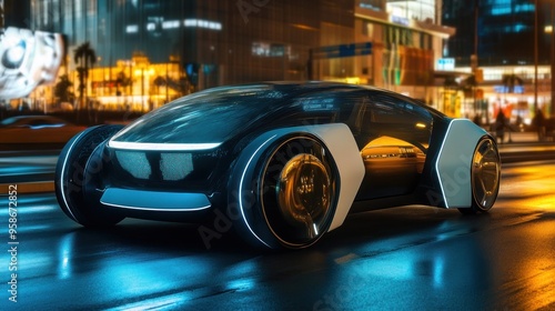 Futuristic Autonomous Vehicle at Night